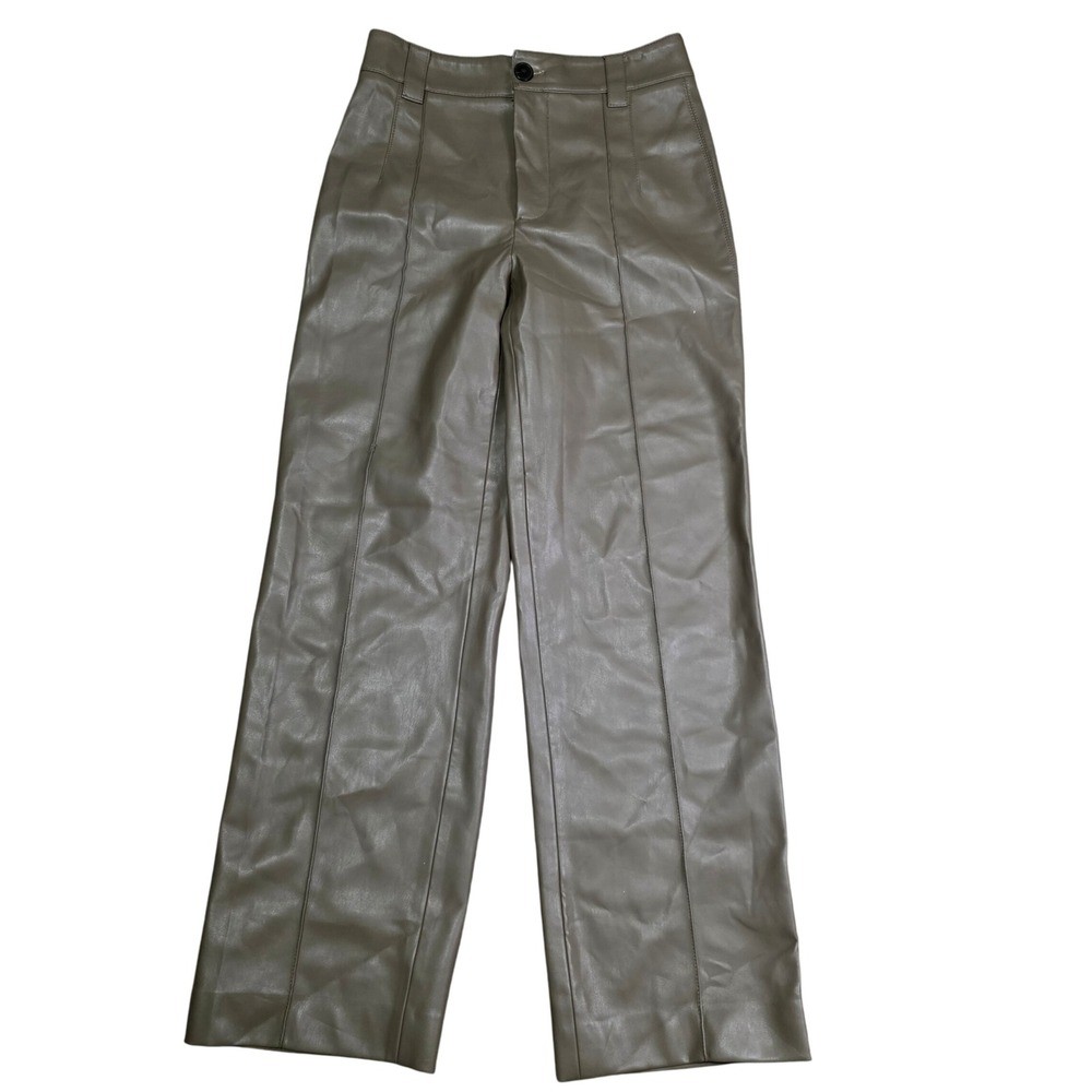 ZARA Faux Leather Wide Leg Pants Brown High Rise Womens XS